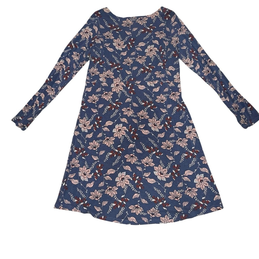 J. Jill Long Sleeve Jersey Knit Floral Dress navy/slate blue Size Small